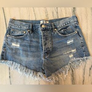 Free People Distressed Denim Shorts with Fringe